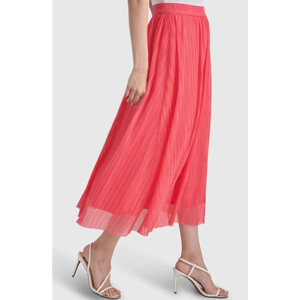 Dkny Plissé Midi Skirt in Beach Coral Size XL 3421 - Picture 3 of 5